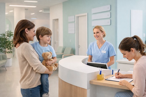 Комфортная зона ожидания и вежливый приём в детской клинике